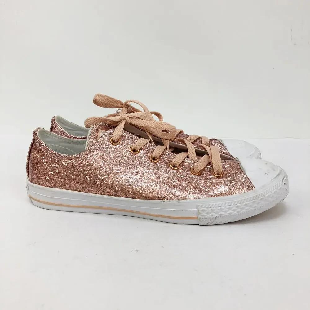 Converse Girls All Star Chuck Taylor Sneaker Sz 5 Dust Pink Glitter Low Top